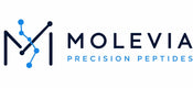 Molevia Precision Peptides logo on a white background, featuring a stylized 'M' with blue molecular dots and lines alongside the text 'MOLEVIA' and 'PRECISION PEPTIDES' in dark blue and light blue.